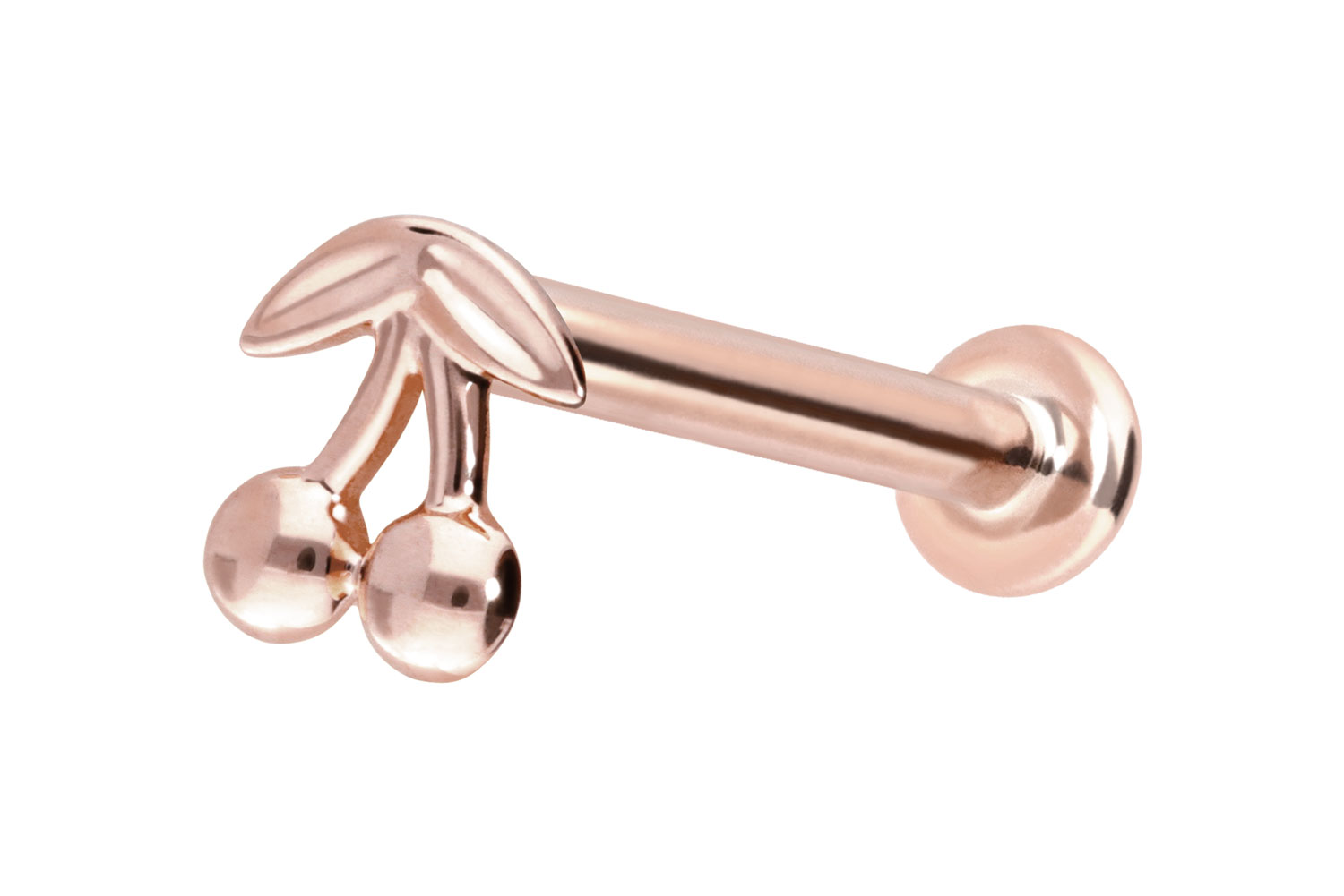 14 Karat Gold Labret Piercing mit Push Fit KIRSCHEN